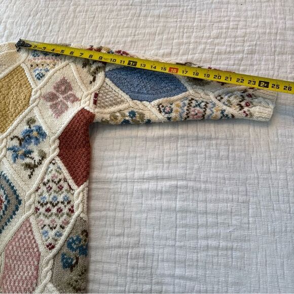 Laura Ashley 90’s Patchwork Chunky Sweater Small 100% Wool Cottage Core Whimsy - Picture 6 of 9